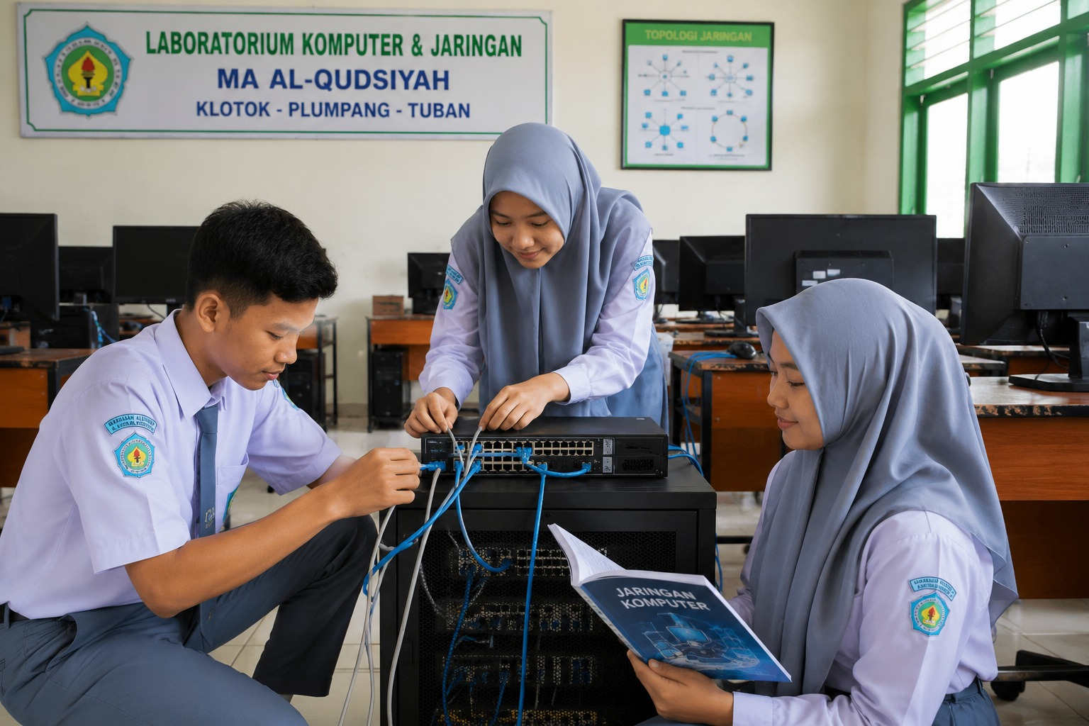 Siswa praktik komputer dan jaringan